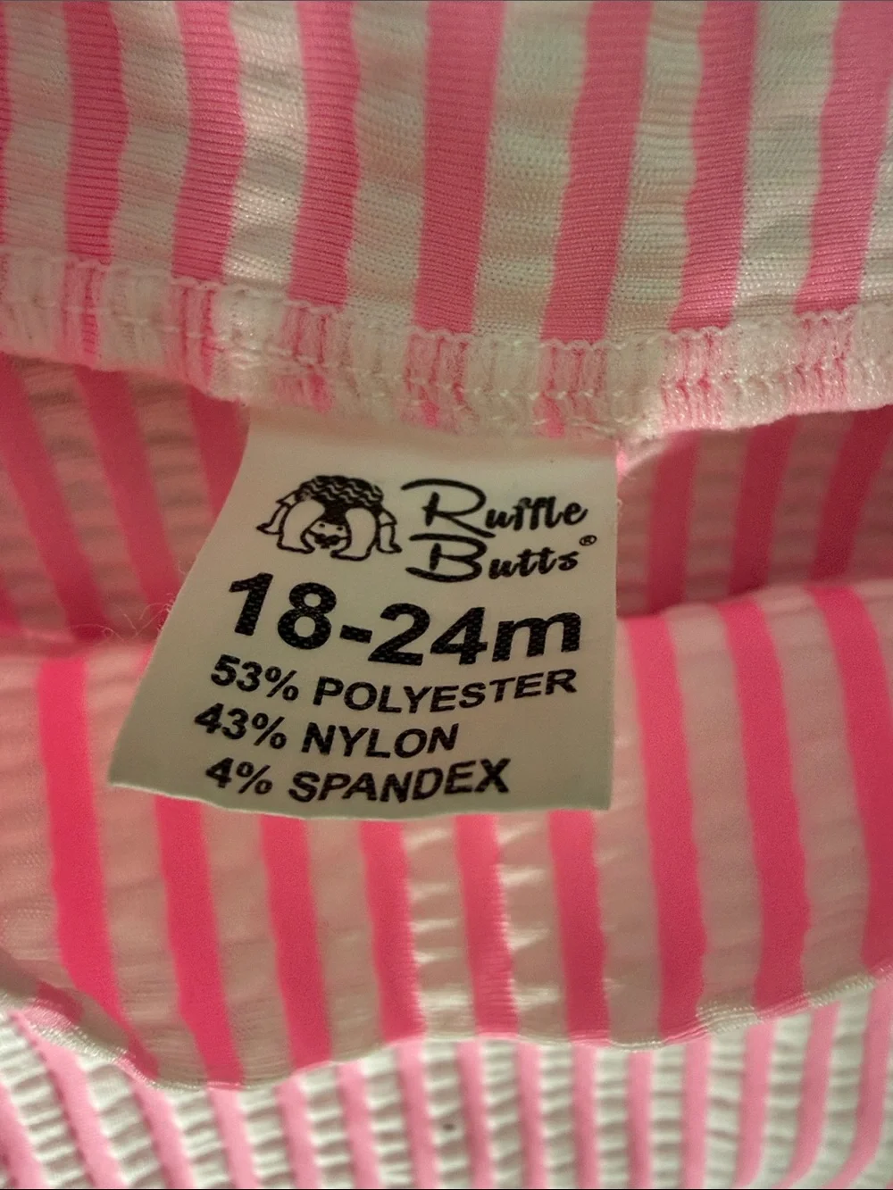 RuffleButts Neon Pink & White Striped Seersucker Rash Guard Swim Set 18-24M